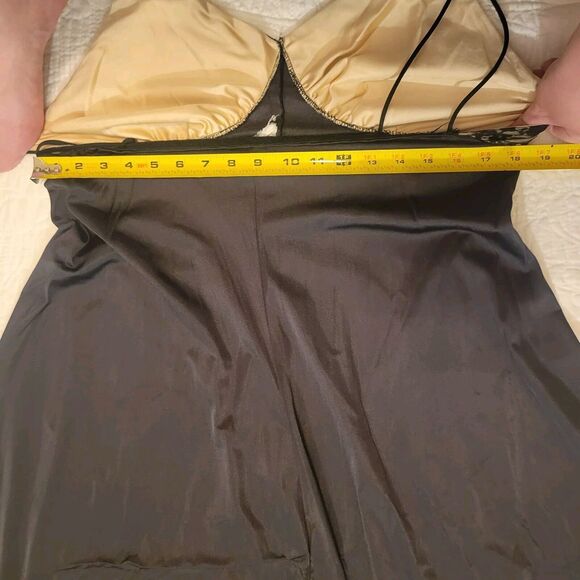 Le Voy's Black Maxi Satin Slip Dress Nightgown Lace Bust Vintage Medium - Picture 9 of 15